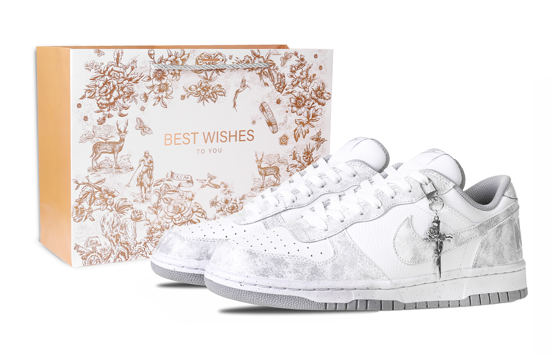 Nike Брелок Big Mist White Saint, специальная сумка для покупок, Niche Premium, кроссовки низкие с ручной росписью, устойчивые к истиранию