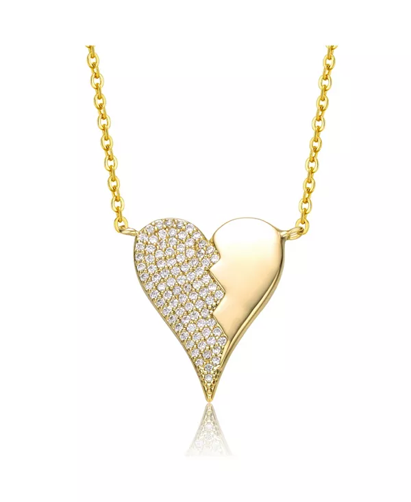 

Подростковое ожерелье Gigigirl из стерлингового серебра 14 карат с покрытием из желтого золота и фианитом, с зигзагообразным узором и половинкой в форме украденного сердца Genevive, gold