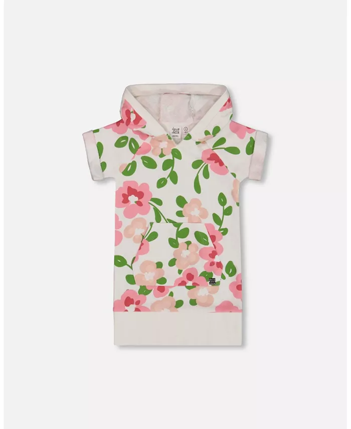 

Платье с капюшоном для девочек с принтом Pink Flowers On White Background из велюра - Toddler|Child Deux par Deux, белый