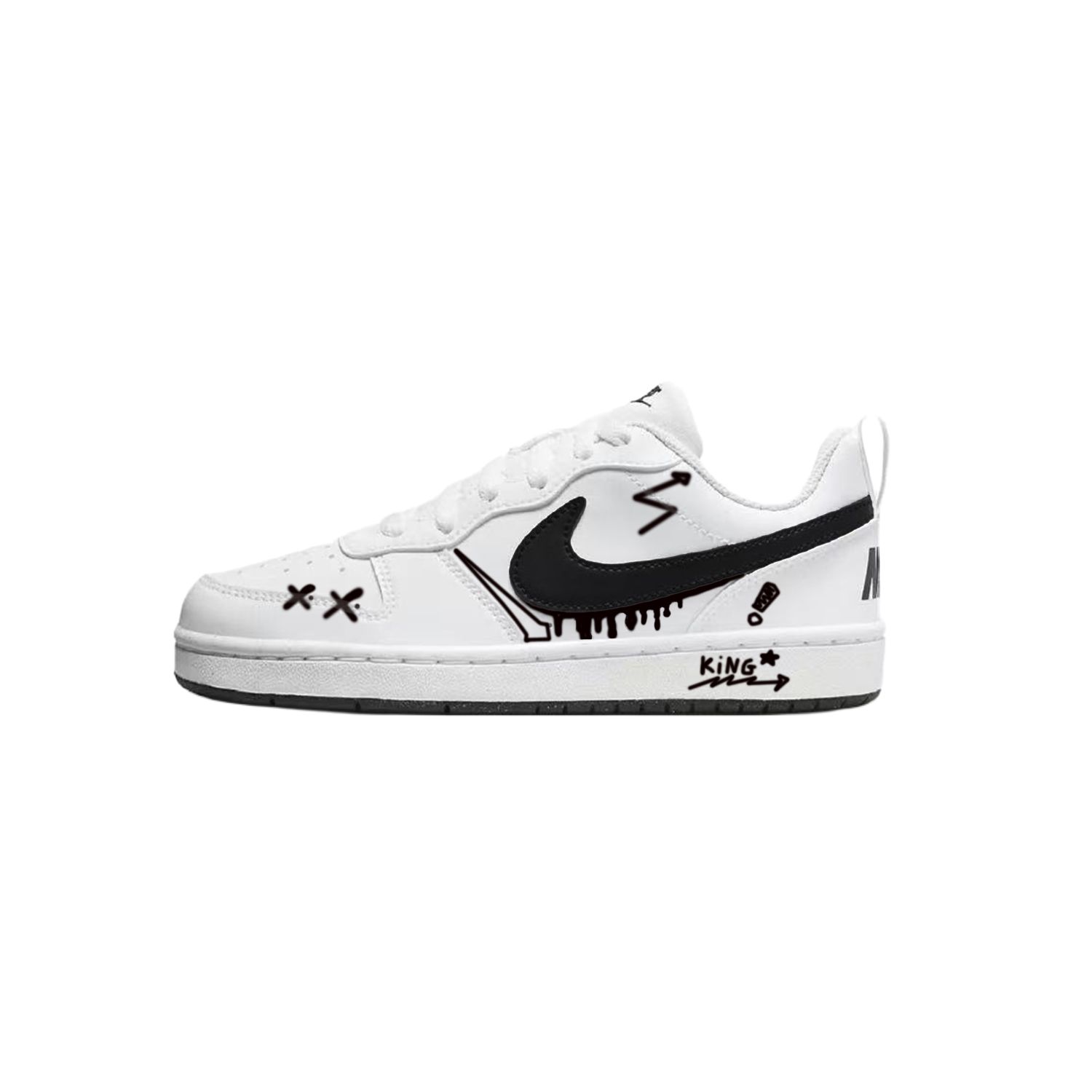 

Nike Кроссовки Court Borough Graffiti Indicator Low top Skateboard Shoes Black White Kids'
