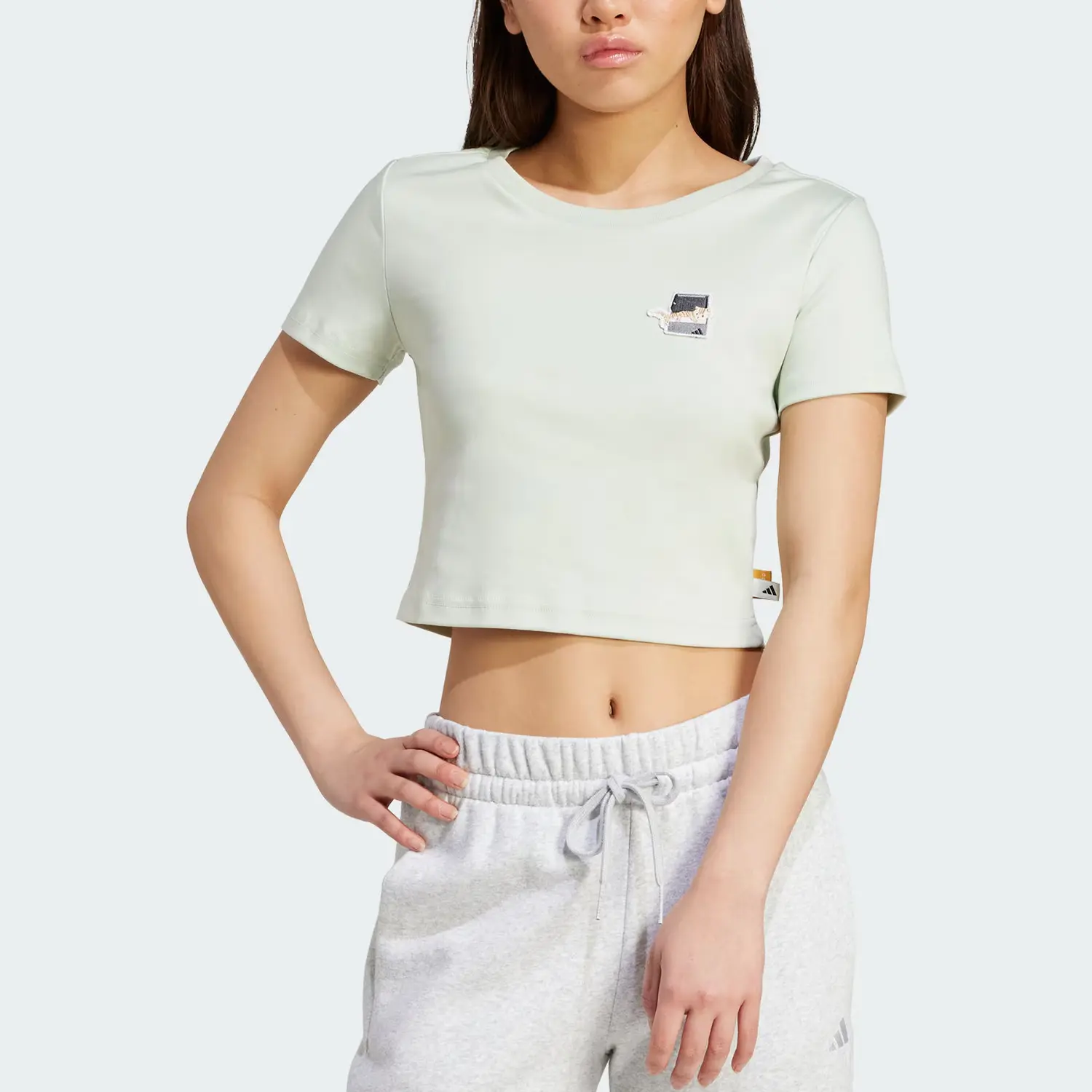 Adidas Кроп-топ SS25 футболка женская Linen Green — фото 3