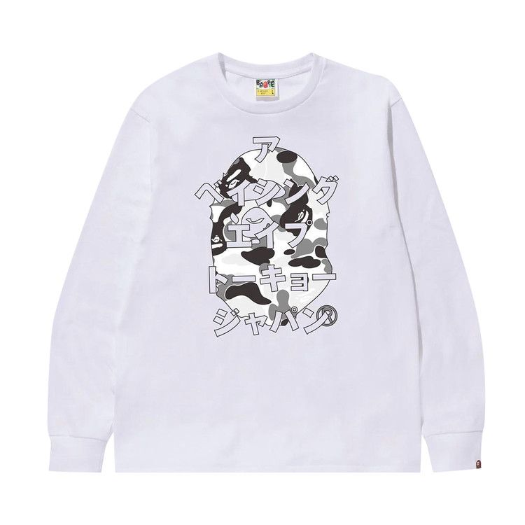 

Футболка BAPE ABC Camo Japanese Letters Long-Sleeve Tee, White/Grey