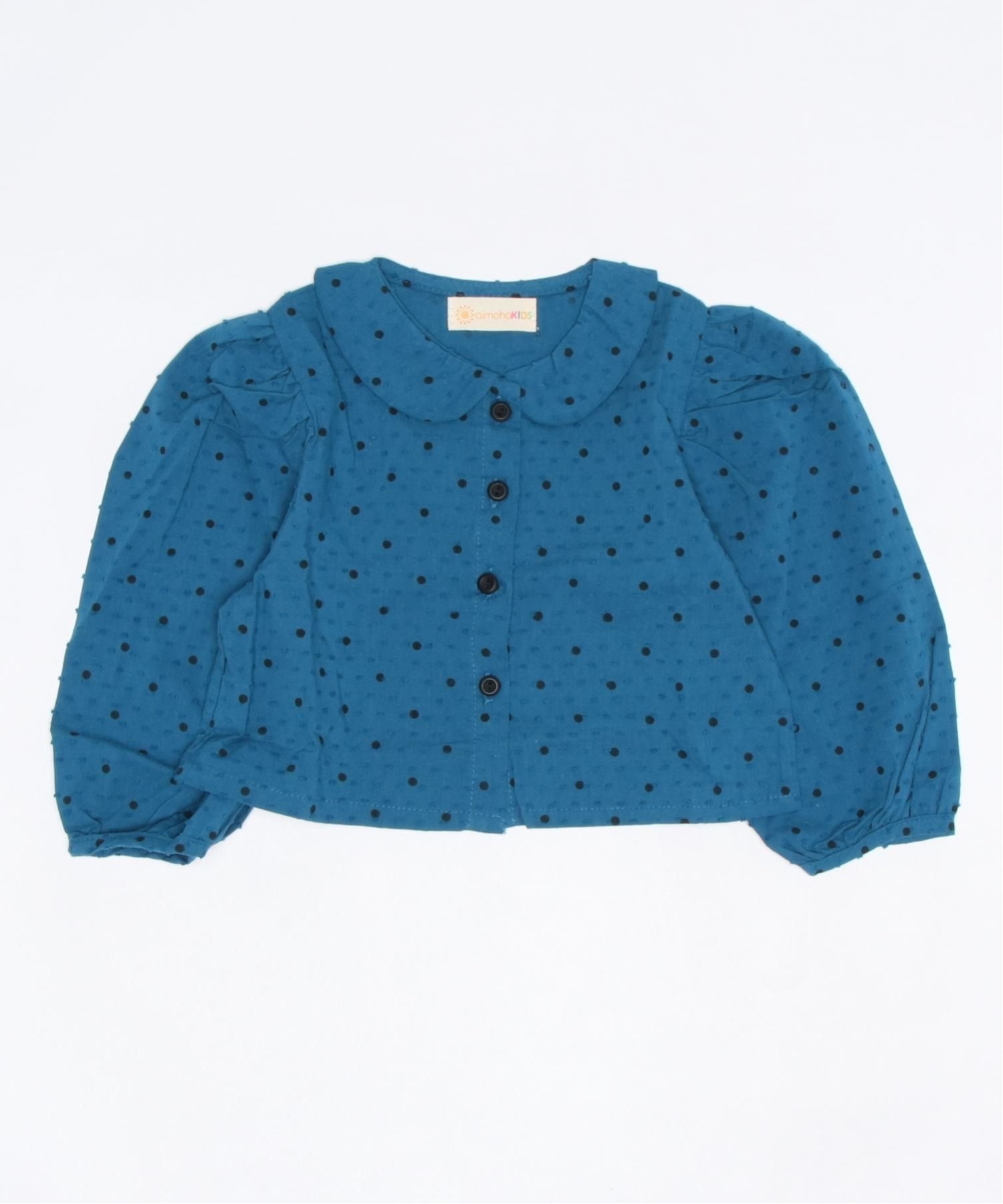 Блузка в горошек с пышными рукавами в стиле принцессы Aimoha Kids, blue — фото 4
