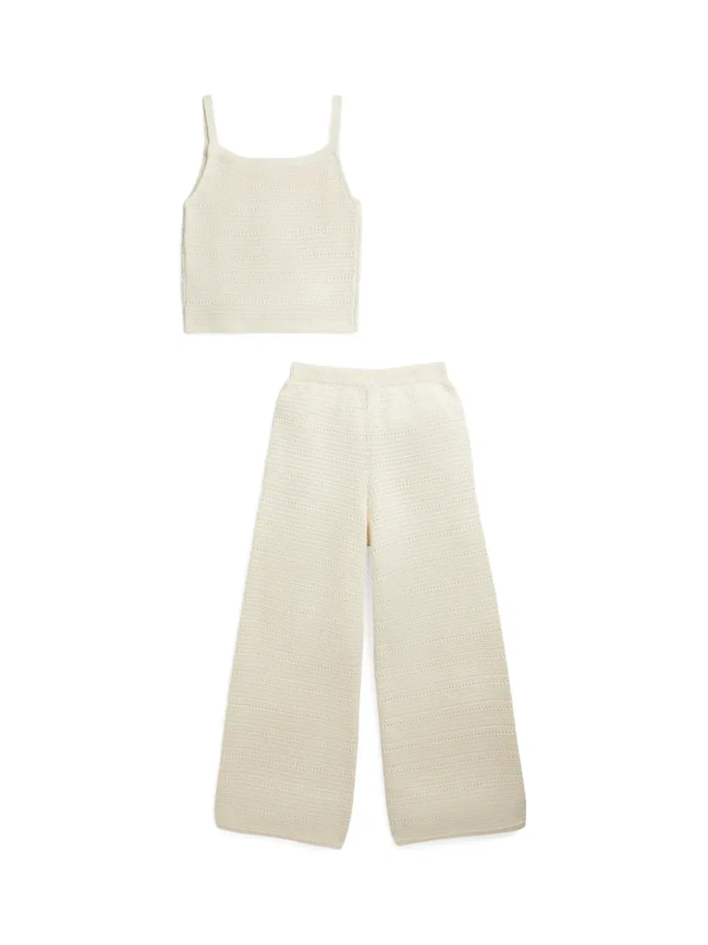 Комплект из топа и брюк в технике кроше Polo Ralph Lauren Kids, бежевый — фото 2