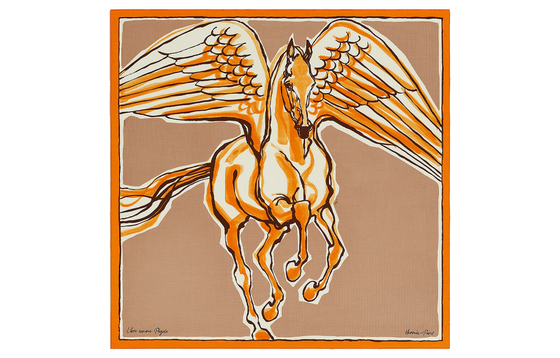 

HERMES Шаль женская Libre Comme Pegase, Brown