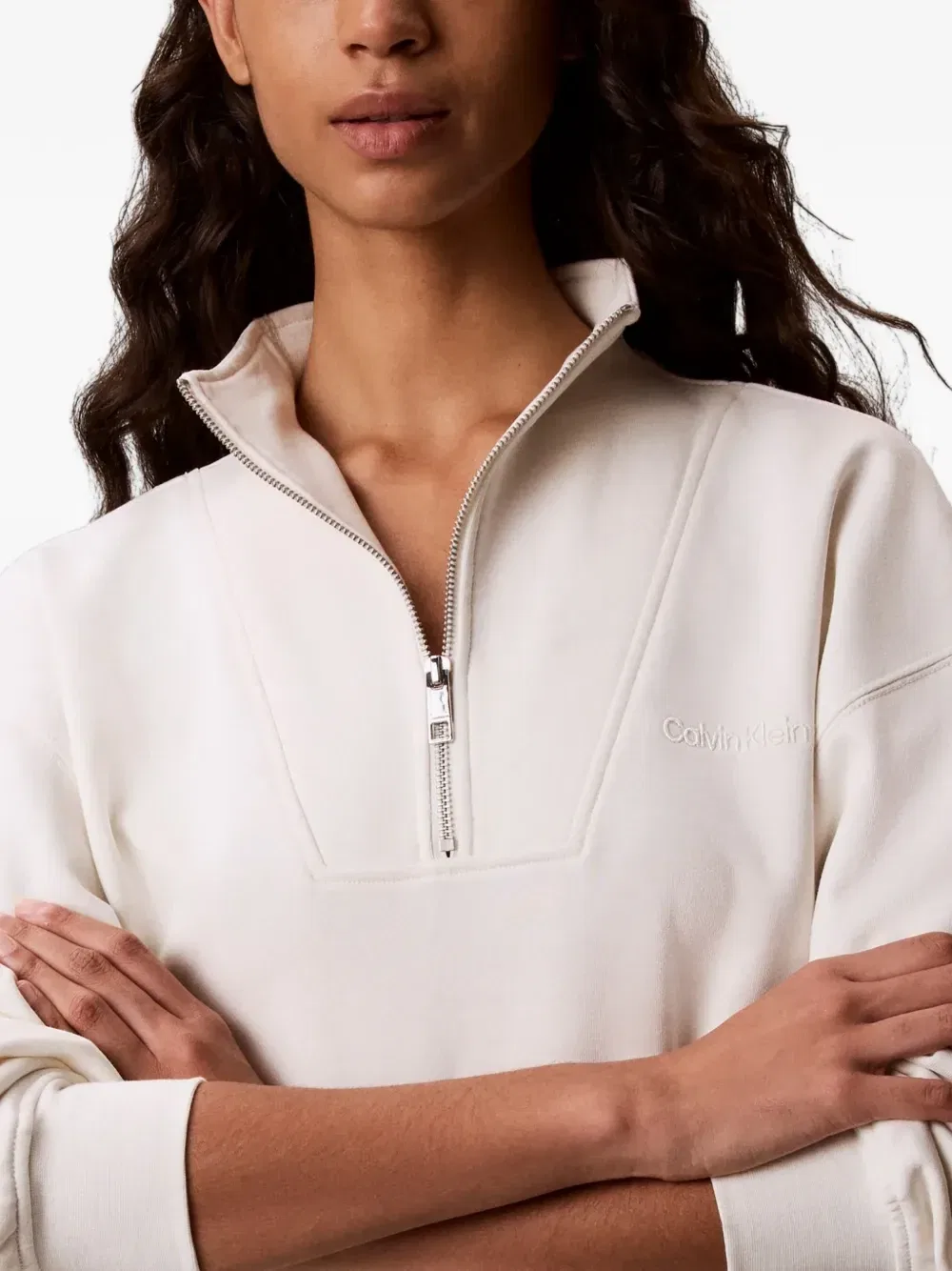 Толстовка с вышитым логотипом и короткой молнией Calvin Klein, белый