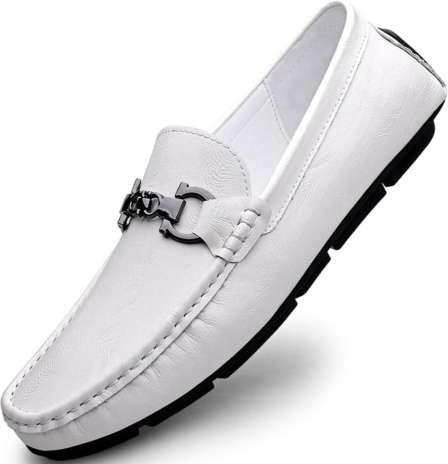 

Мужские кожаные мокасины для вождения слипоны с декоративной вставкой, легкая повседневная обувь Laximu, белый