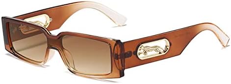 

Солнцезащитные очки прямоугольной формы для женщин, градиентные, с защитой от УФ-излучения UV400, винтажный металлический дизайн с изображением гепарда MTZJH, Tea Tea Gradient