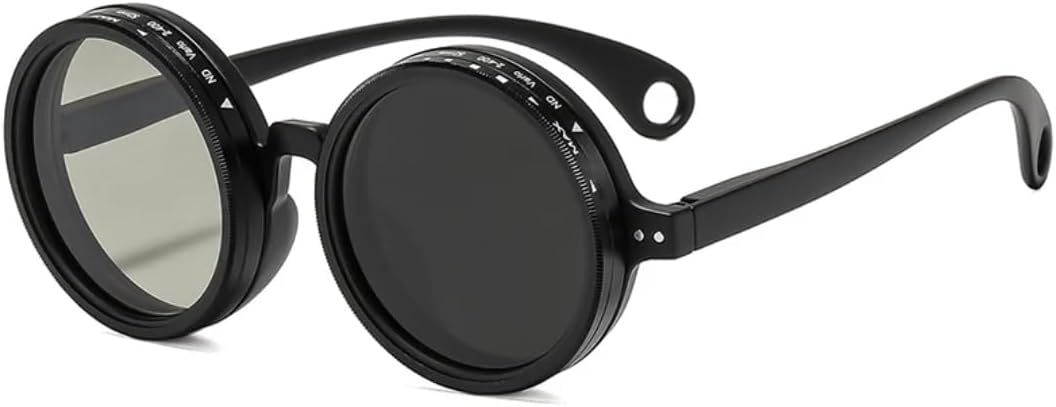 

Ретро круглые панк-солнцезащитные очки для мужчин и женщин для занятий спортом на открытом воздухе, защита от УФ-излучения UV400, регулируемые солнцезащитные очки с затемнением TVTBBVV, Black-11