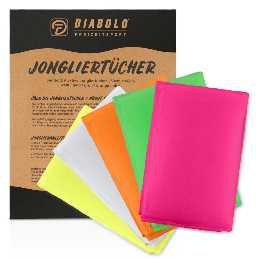 

DIABOLO FREIZEITSPORT Набор из 5 шарфов для жонглирования (устойчивы к УФ-излучению), 60x60 см, шифоновые шарфы из 100% нейлона