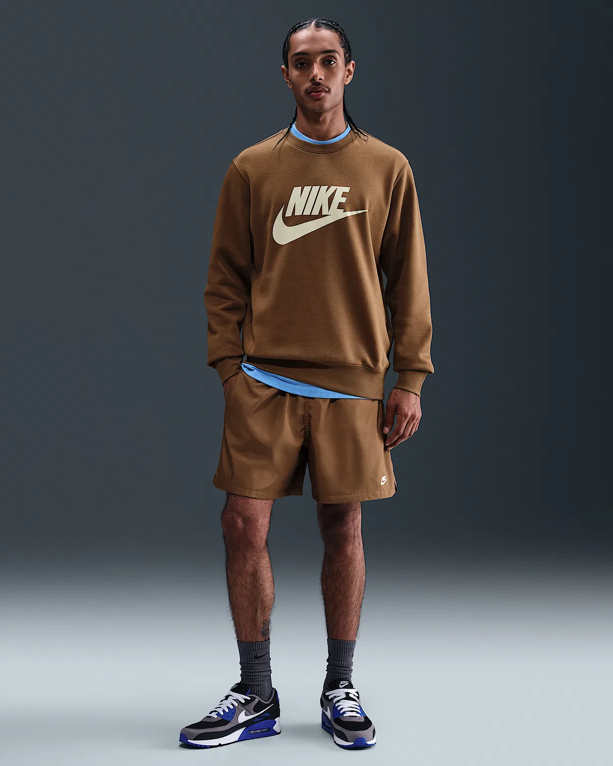 Мужская флисовая кофта с принтом Nike Sportswear Club, Mosswood Brown/Light Khaki — фото 4