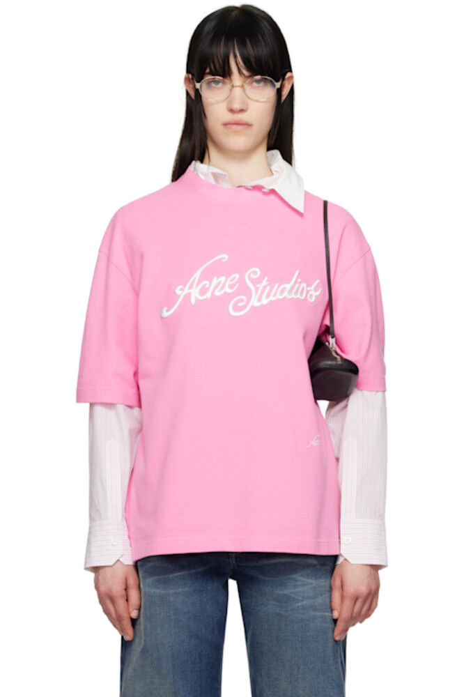 

Розовая футболка свободного кроя с логотипом Acne Studios