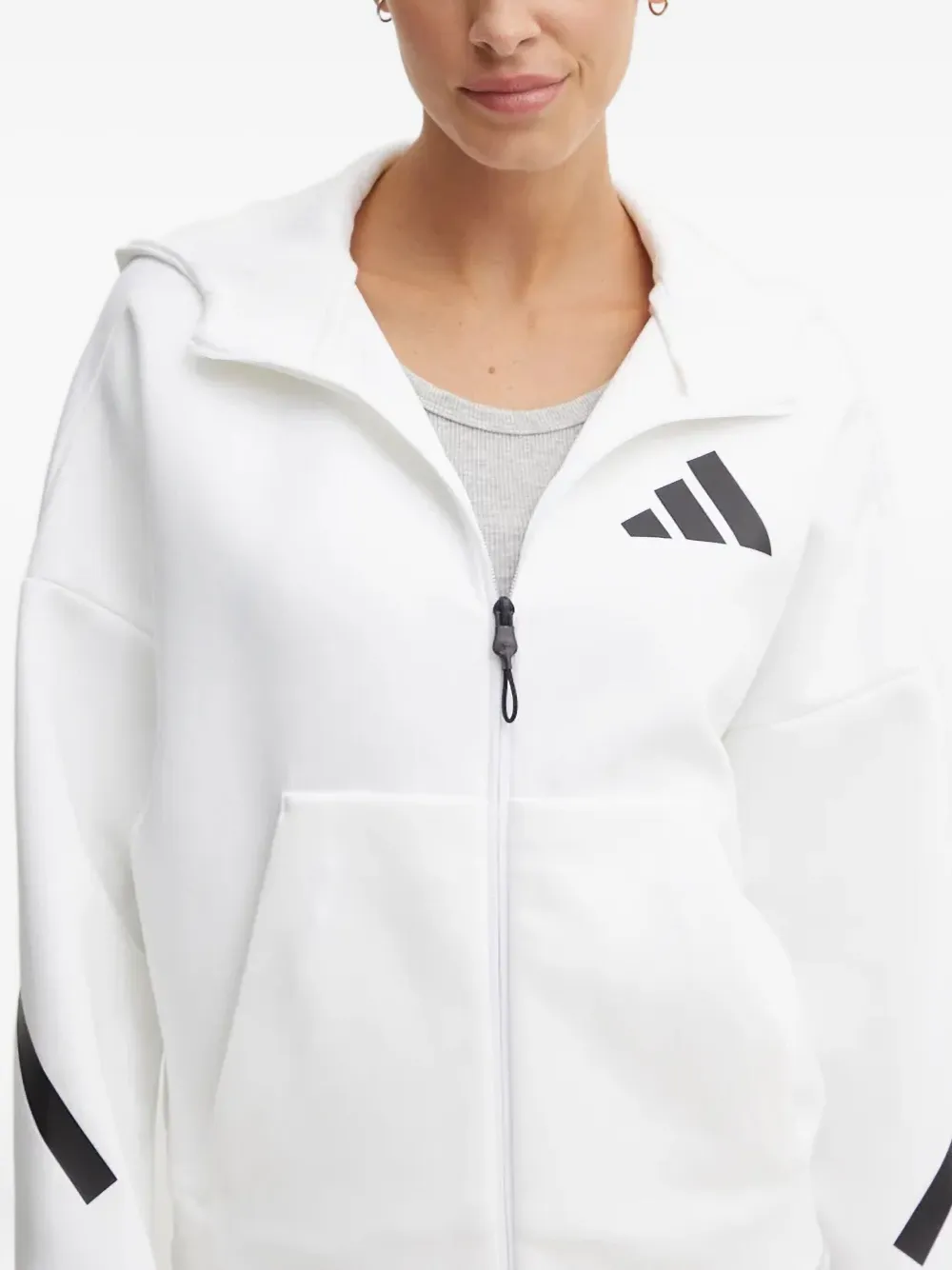Толстовка на молнии с логотипом adidas, белый — фото 4