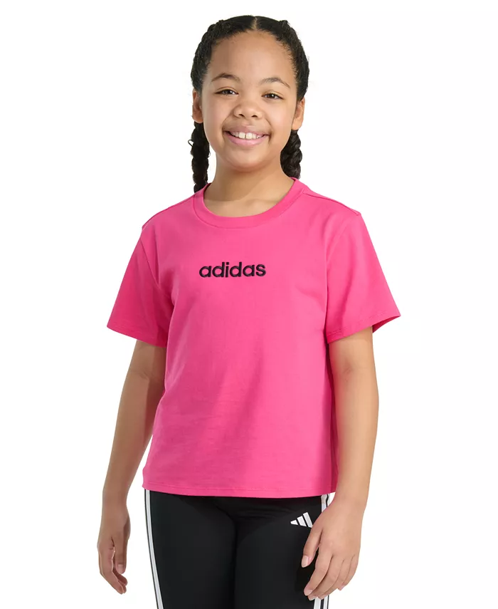 

Толстовка Big Girls Short-Sleeve Embroidered Linear Logo Cotton T-Shirt adidas, розовый