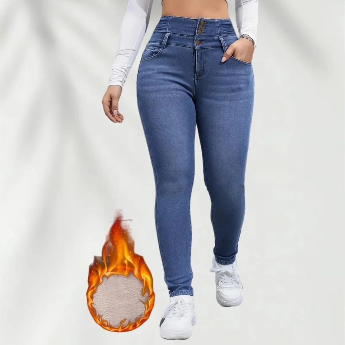 Женские утепленные джинсы с флисом, термо High Waisted Skinny — фото 2