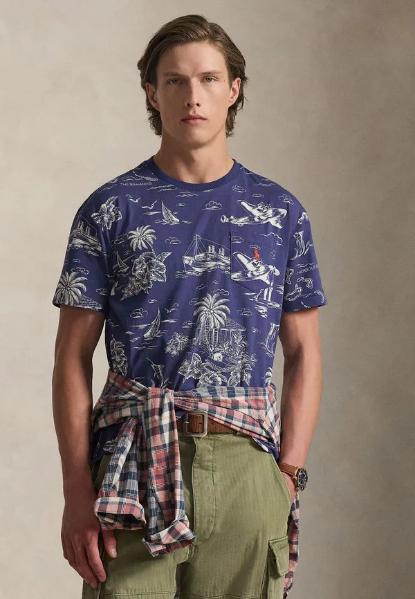 Футболка-Поло приталенного кроя с принтом медведя. Polo Ralph Lauren, Hrbr Island Bear-Boathouse Nvy