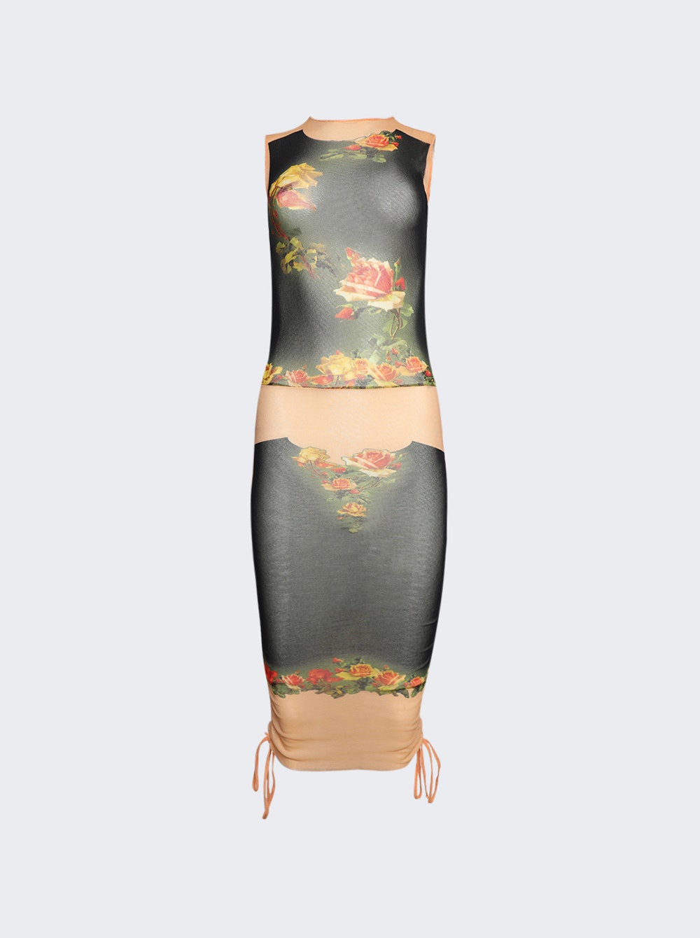 

Мини-платье с принтом Flowers Petit Grand и сборками Jean Paul Gaultier, черный