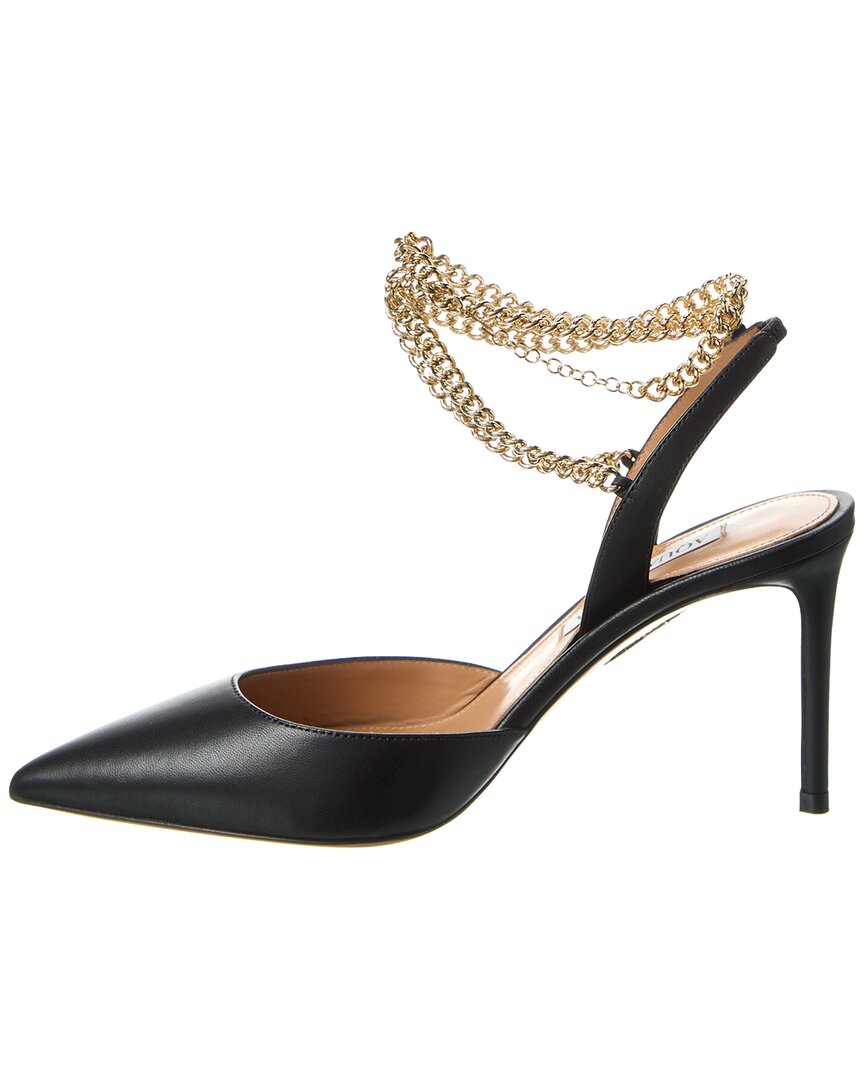 Туфли-лодочки Aquazzura Flash 85 из кожи с ремешком на пятке, черный — фото 2