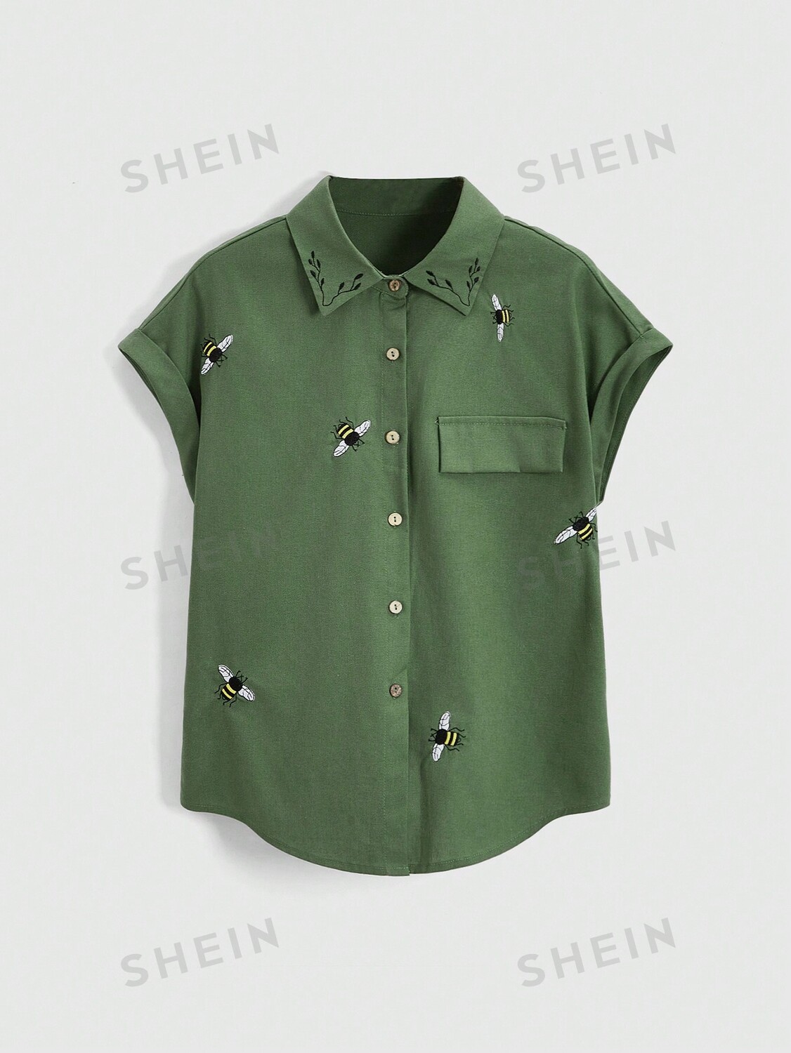 

Fairycore Летняя повседневная рубашка больших размеров с короткими рукавами Romwe, темно-зеленый