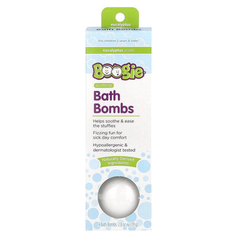 

Boogie Wipes, Soothing Bath Bombs, Eucalyptus , 3 Bath Bombs, 2.8 oz (79 g) Each