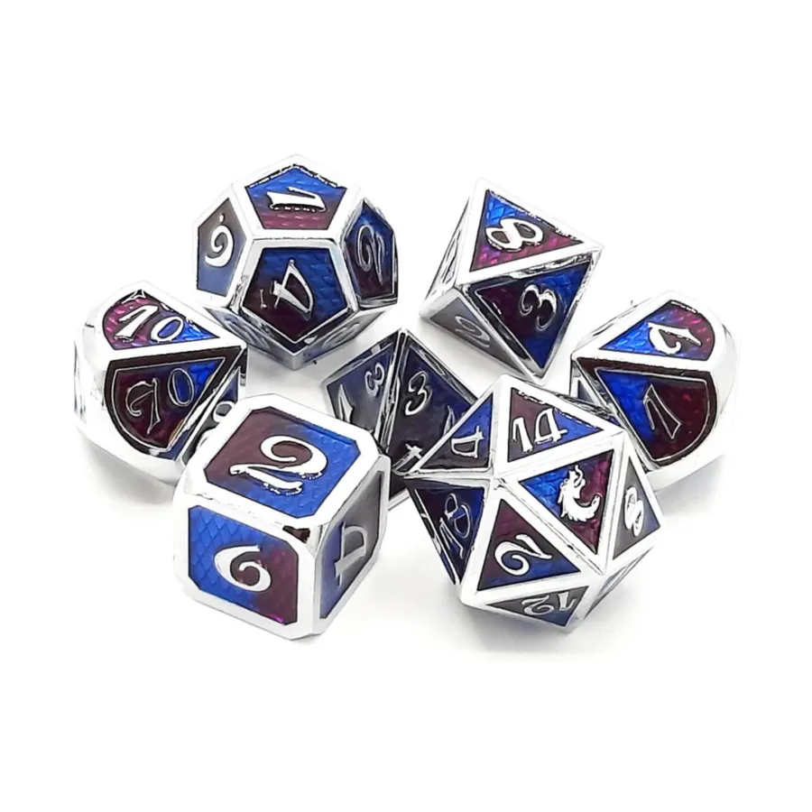 

Полимерный набор «Чешуйка дракона» — фиолетовый и синий (7), Metal Dice - Dragon Scale