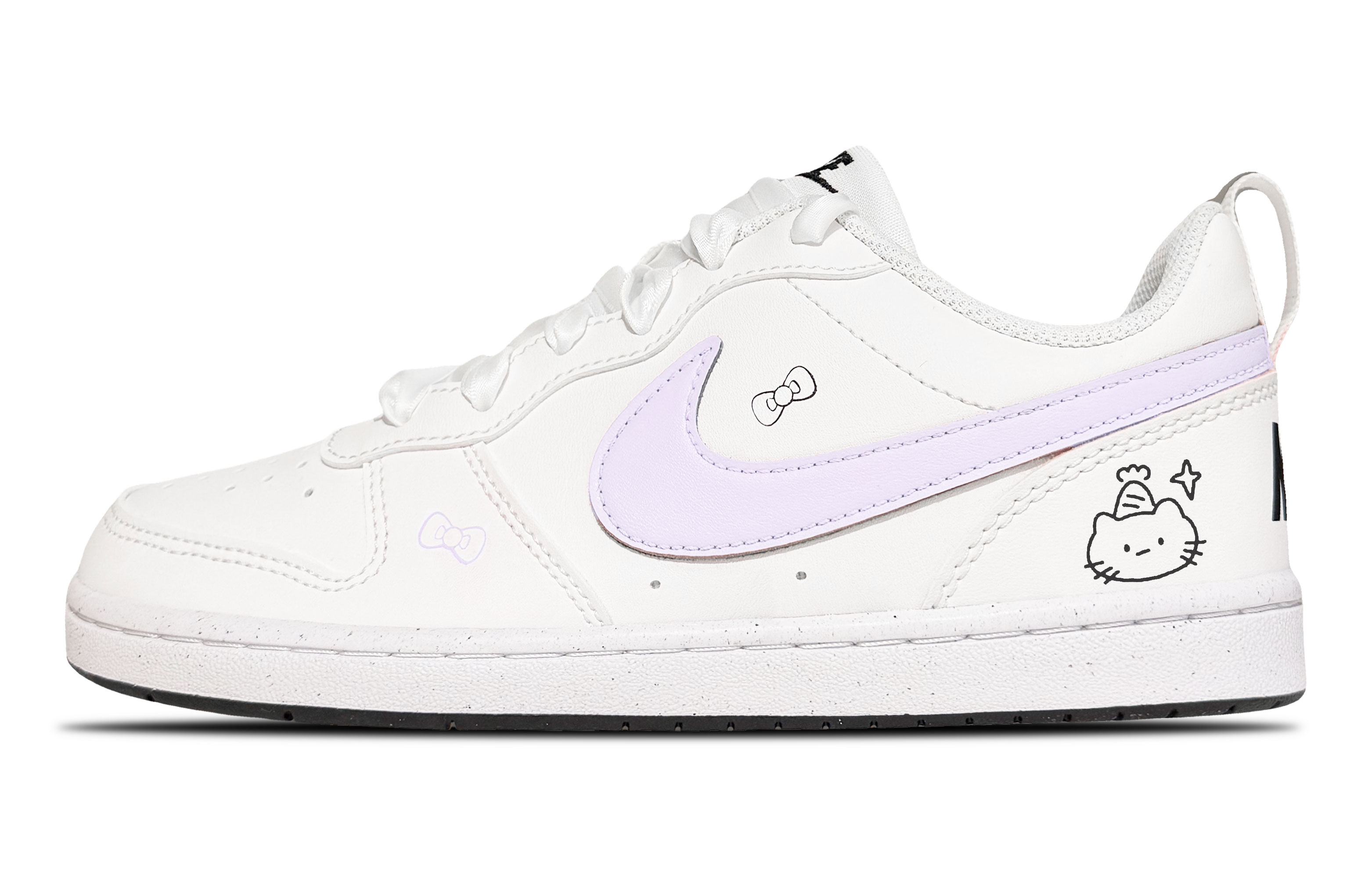 

Nike Court Borough Purple Pompom Low top Kids' Skateboarding Shoes White Teenagers