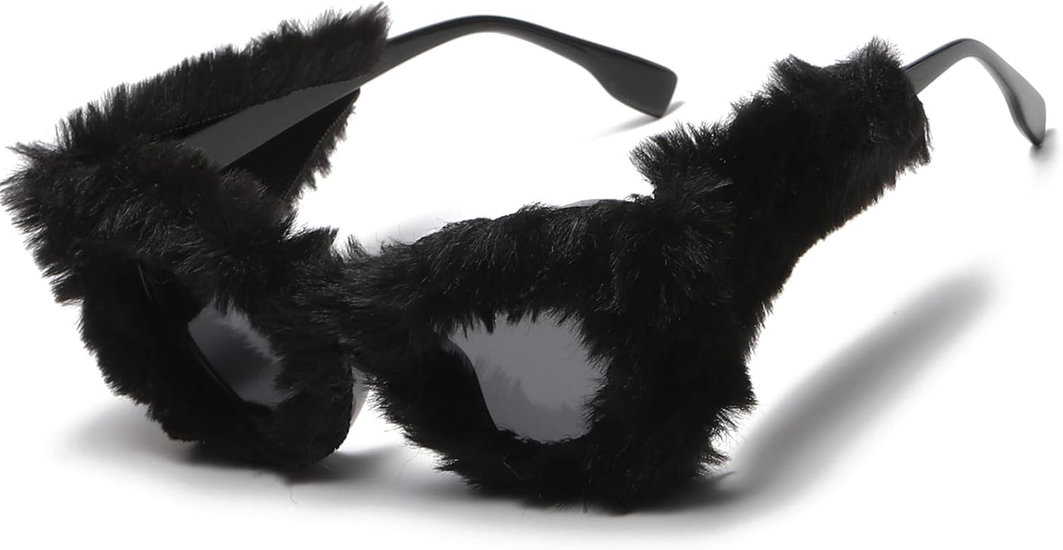

LASPOR Женские плюшевые пушистые солнцезащитные очки «кошачий глаз» в стиле панк, мягкие бархатные очки, защита от УФ-излучения UV400, ручная работа, очки для вечеринок, Black