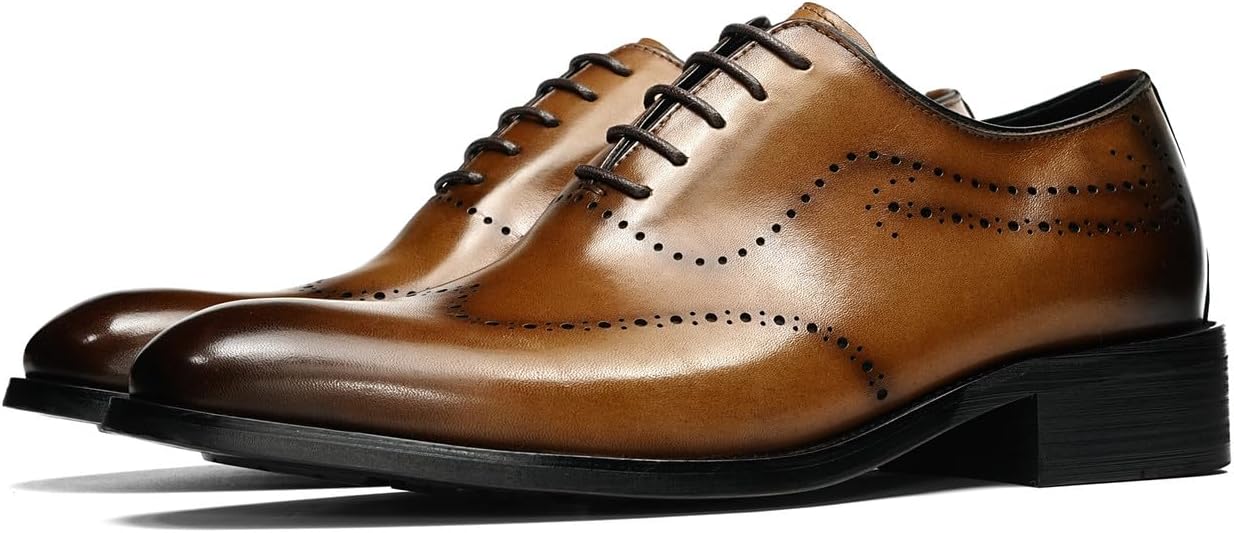 

Мужские оксфорды Santimon из натуральной кожи - классические туфли с декоративной перфорацией и шнуровкой, ручная работа, для делового стиля, повседневной носки, выпускного, свадьбы или вечеринки с смокингом, Tan