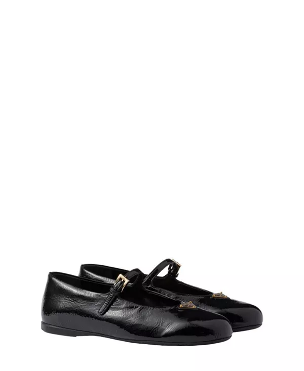 Женские балетки из лакированной кожи Naplak Prada, черный