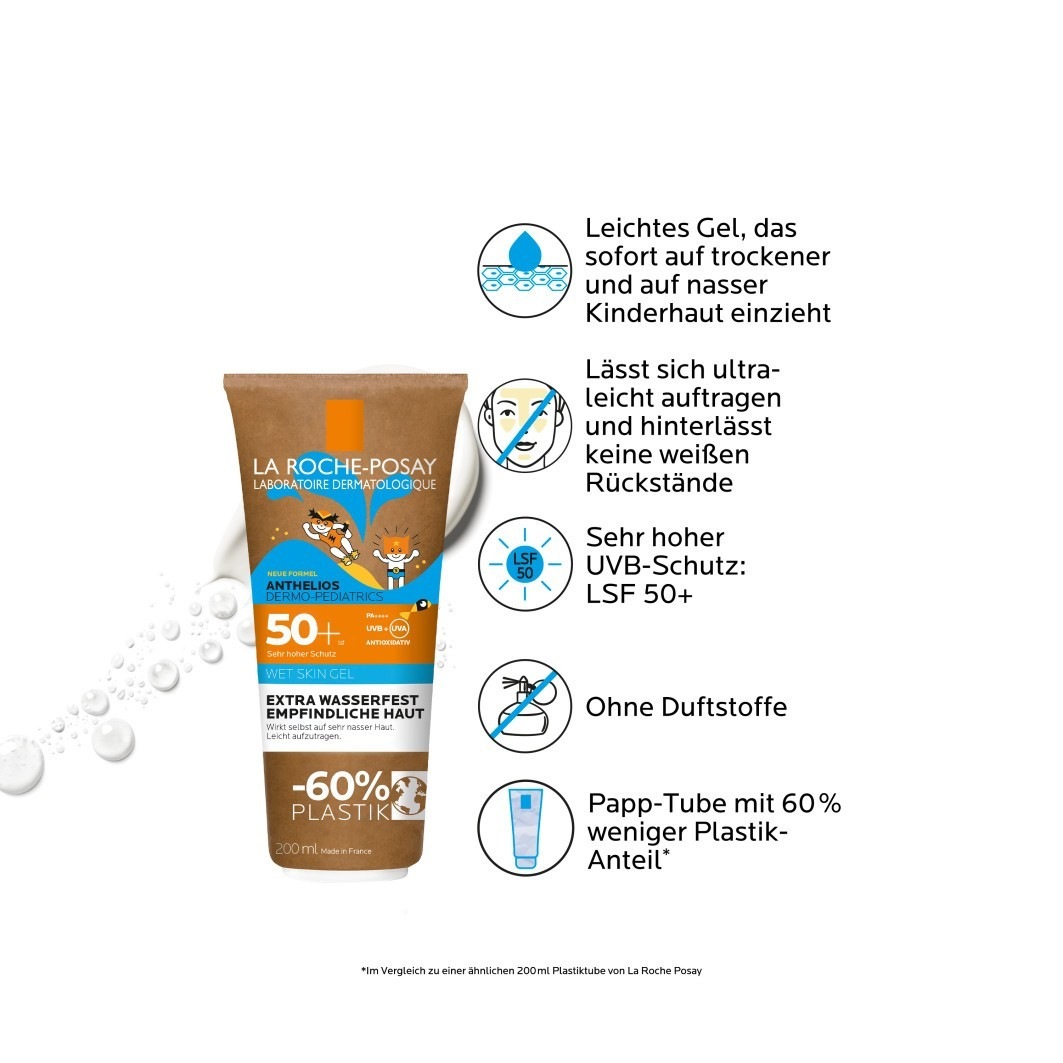 Солнцезащитный крем anthelios dermo-pediatrics wet skin gel lsf 50+ La Roche Posay, объем 200 мл — фото 3