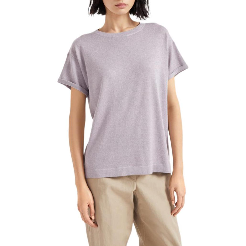 

Топ Short Sleeved Crewneck Knitted T Shirt Brunello Cucinelli, фиолетовый