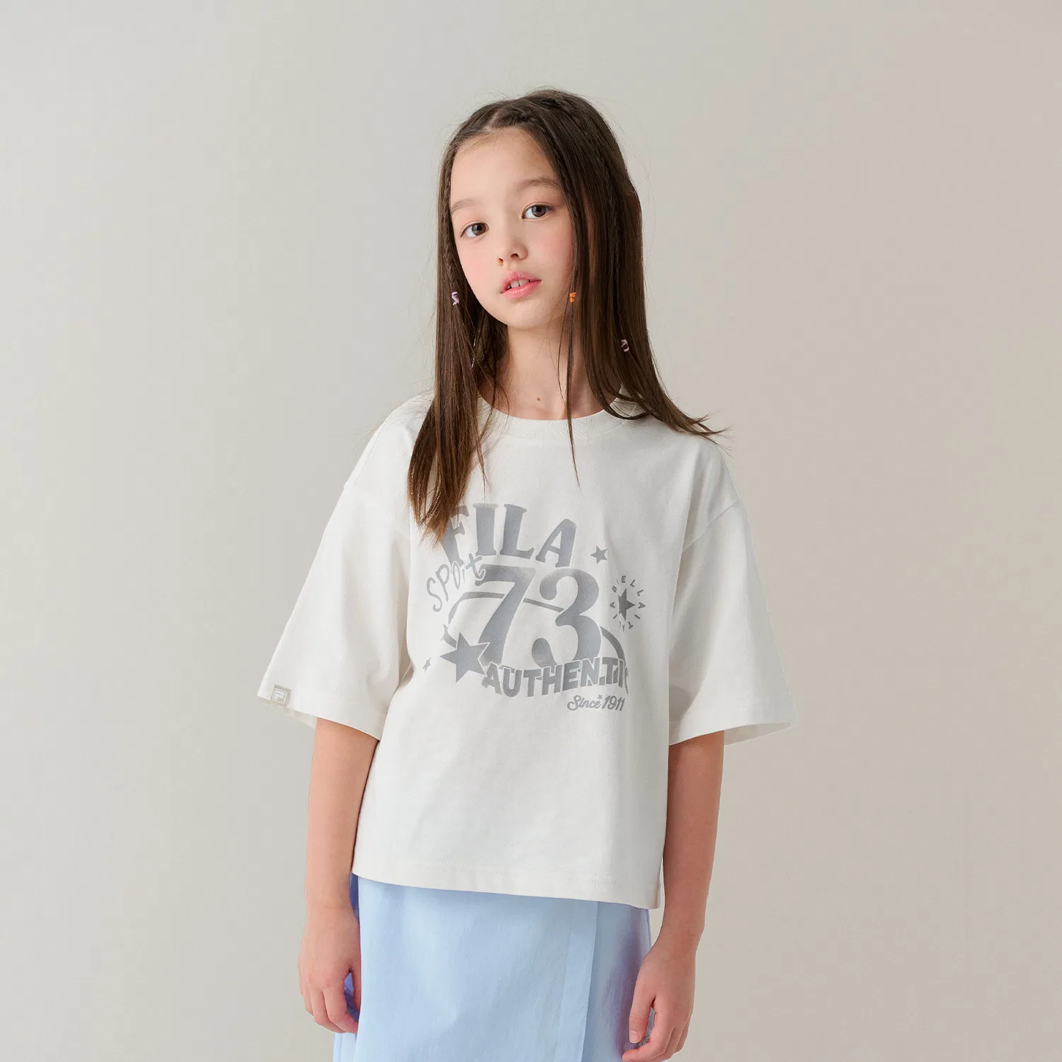 Детская футболка свободного кроя белая от Fila Kids