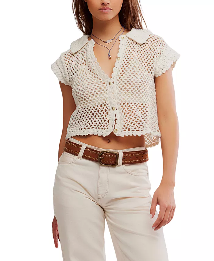 

Женский хлопковый топ с кнопками и кружевом Lily Free People, белый