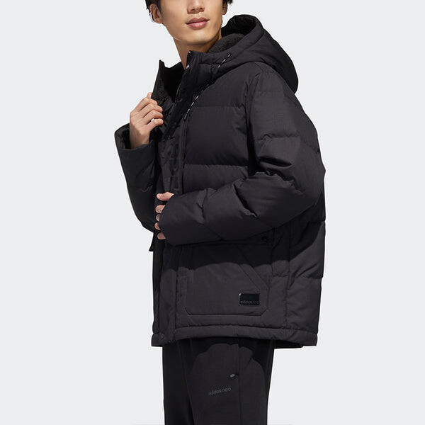 Пуховик adidas neo M Hp Down Jkt1 Sports hooded down Jacket Black, черный — фото 4