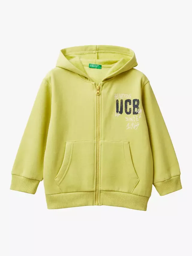 Детская толстовка на молнии из флиса с начесом, зеленая Benetton