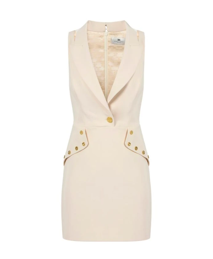 

Мини-Платье из двухслойной креповой ткани с декоративными пуговицами. Elisabetta Franchi, бежевый