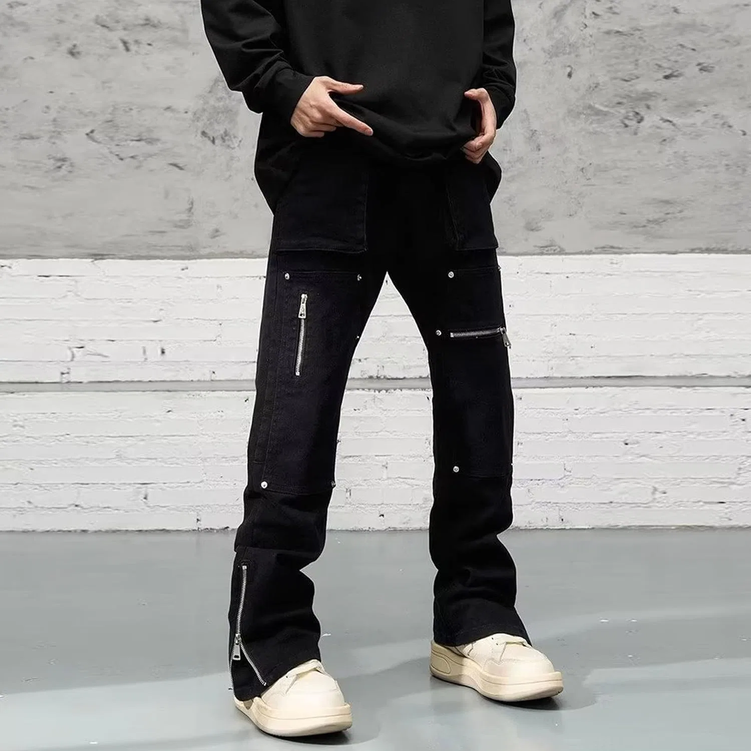 Джинсы свободные, Rivets, Black — фото 3