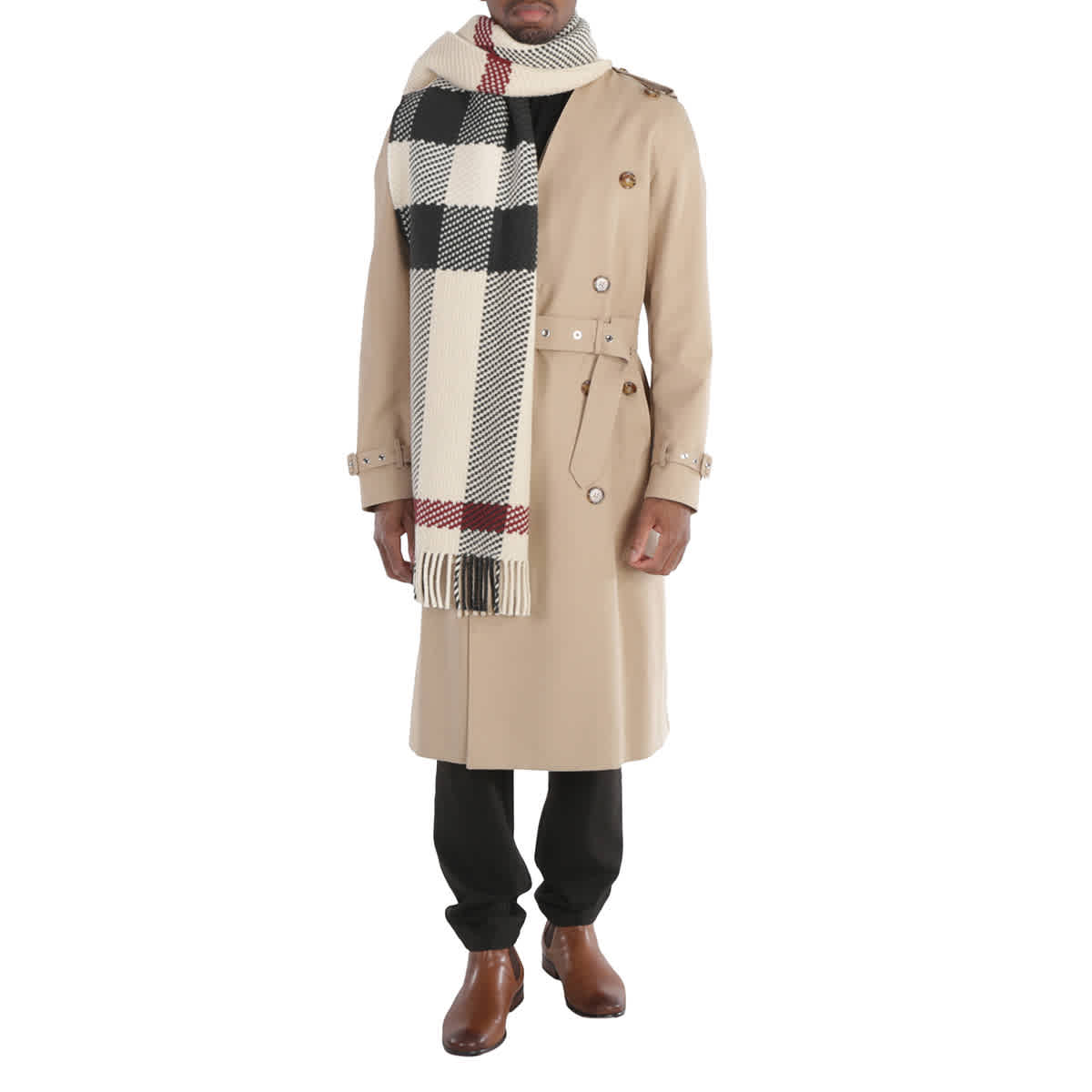 

Шерстяной шарф с бахромой в клетку Burberry Stone Jumbo Check, Stone