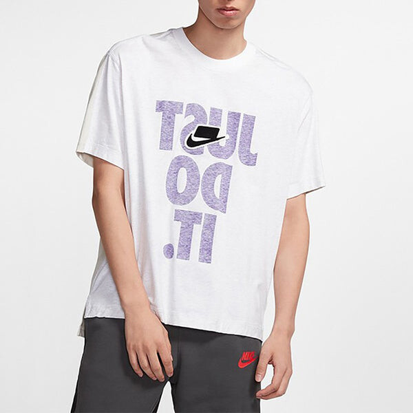 Футболка с большим логотипом и буквами, спортивные с коротким рукавом, Nike, белый — фото 2