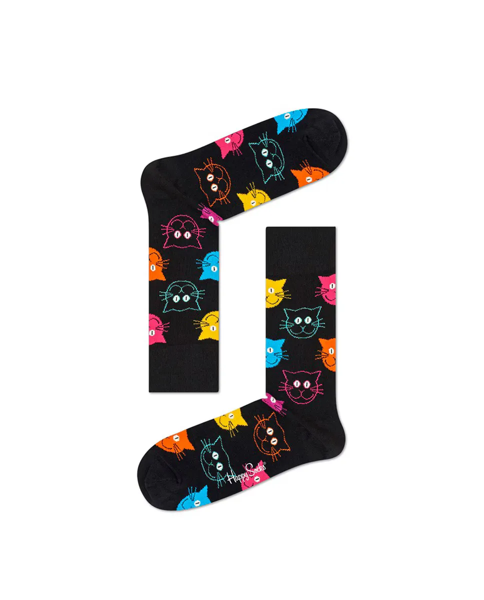 

Короткие черные женские носки с котиками Happy Socks, мультиколор