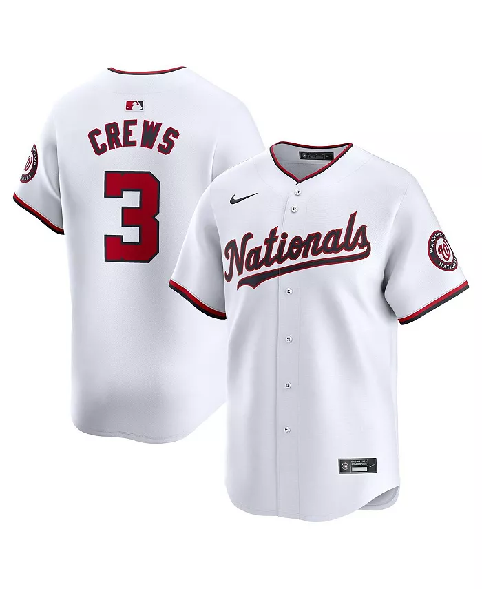 

Мужская лимитированная игровая футболка Dylan Crews белого цвета Washington Nationals Nike