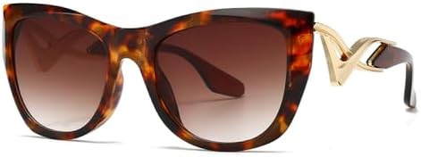 

Солнцезащитные очки в стиле панк «кошачий глаз» для женщин и мужчин, винтажные популярные солнцезащитные очки в крупной оправе с металлическими дужками MTZJH, Leopard Tea