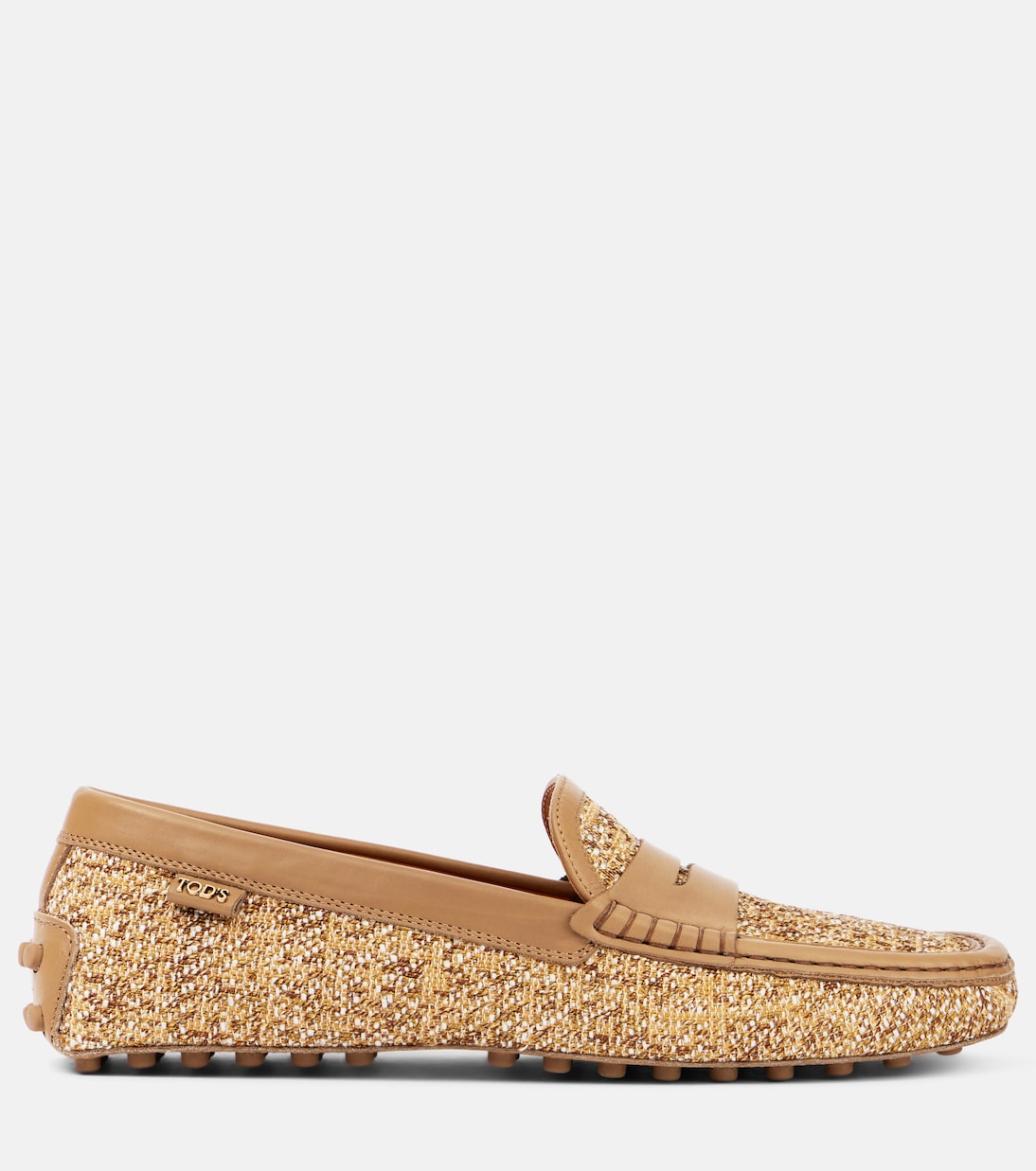 Водительские туфли из твида с отделкой из кожи Gommino Tod's, Cappuccino — фото 4