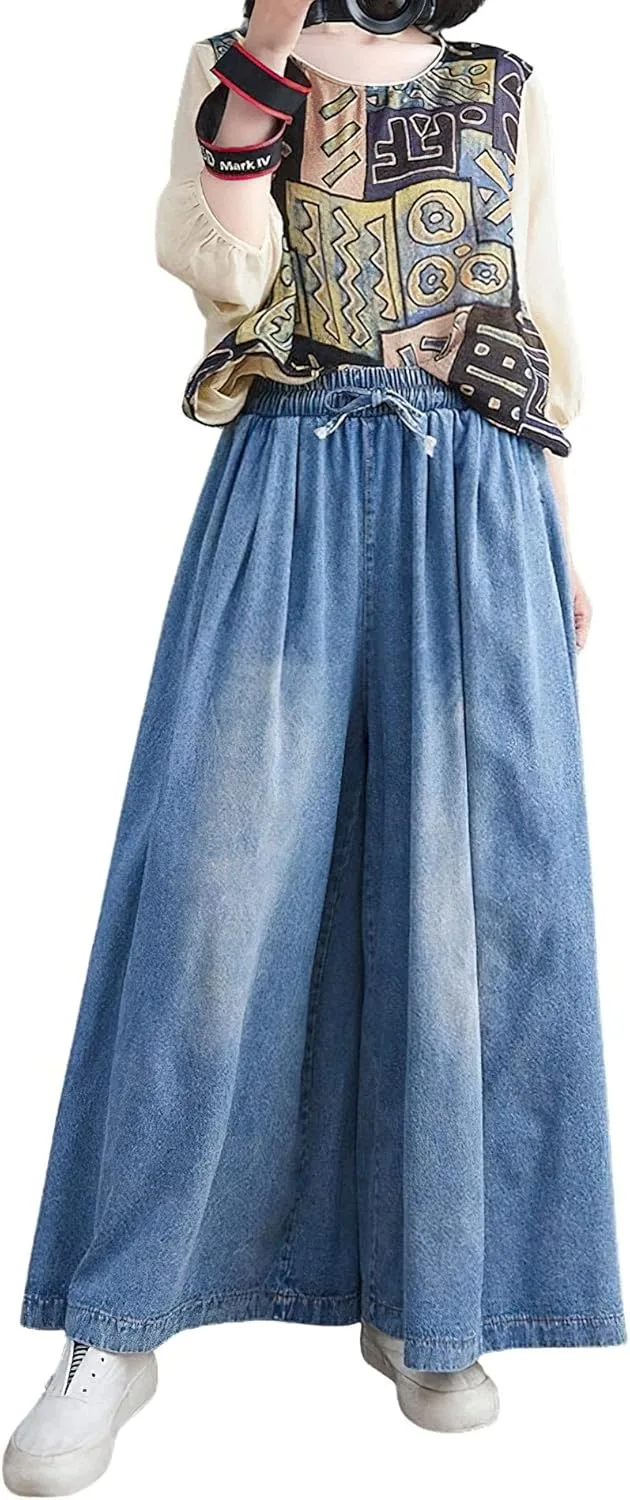 

Женские джинсы-палаццо с высокой талией chouyatou