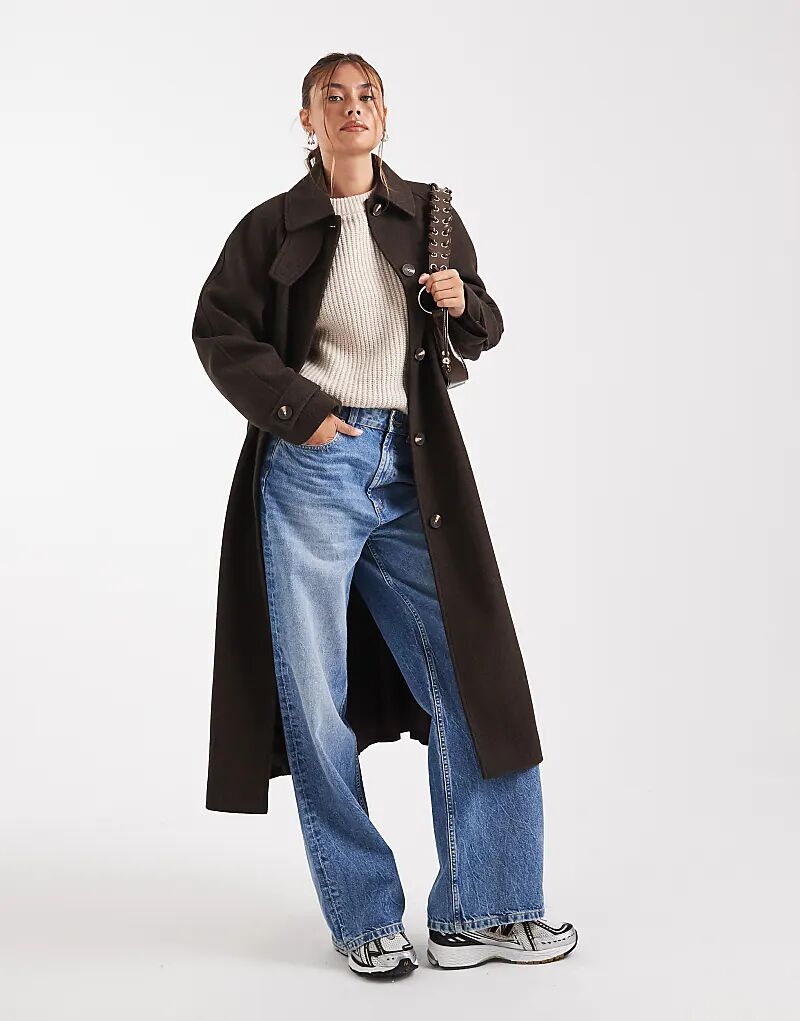 

Длинное полупальто ASOS DESIGN шоколадного цвета