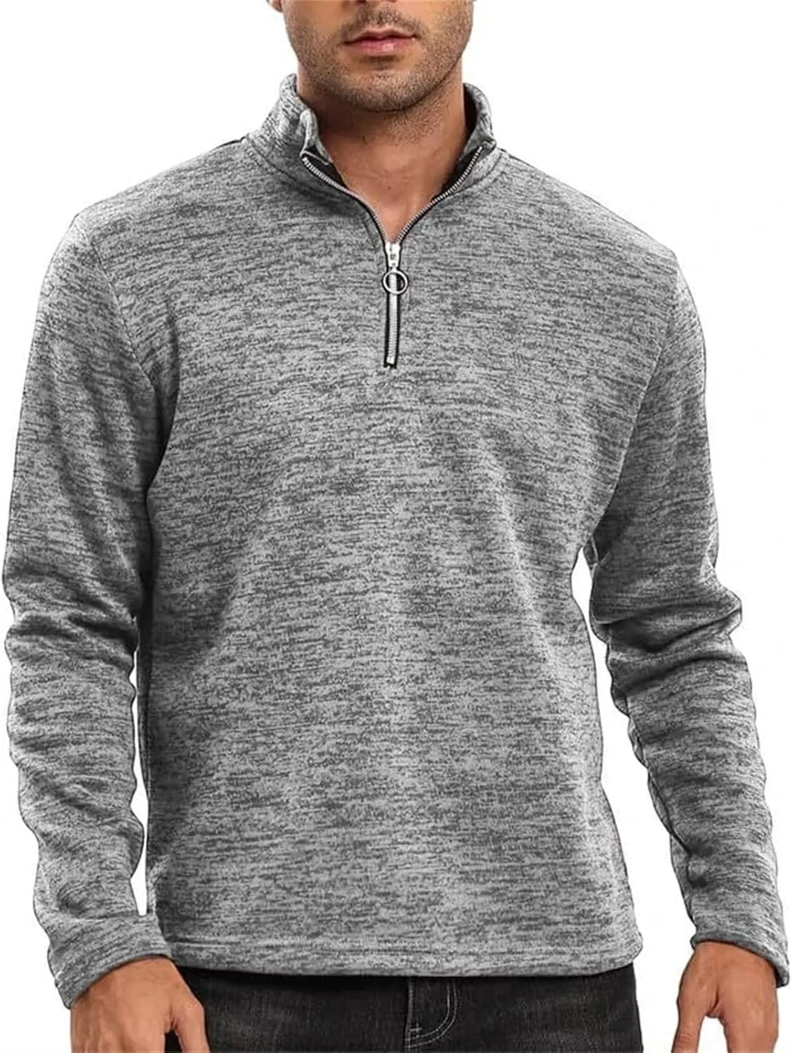 Полузастежка стойка пуловер мужской slim fit длинный рукав — фото 3