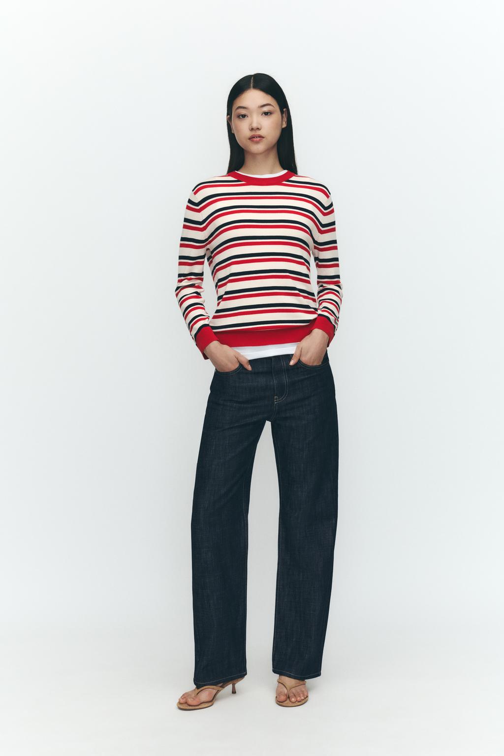 

Базовый вязаный свитер ZARA, цвет Ecru/Red