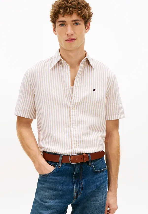 Рубашка Tommy Hilfiger Regular fit bengal stripe linen blend shirt, сандаловый