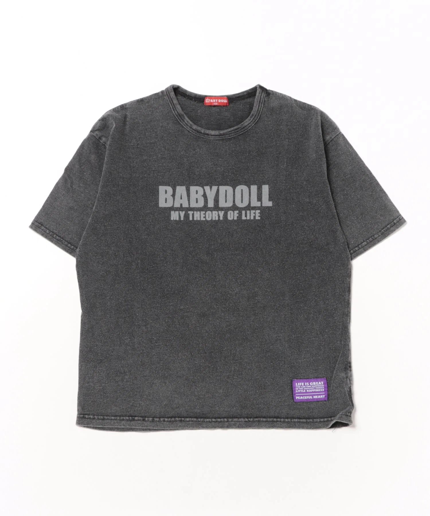 Детская хлопковая футболка с принтом BABYDOLL бирюзового цвета — фото 2
