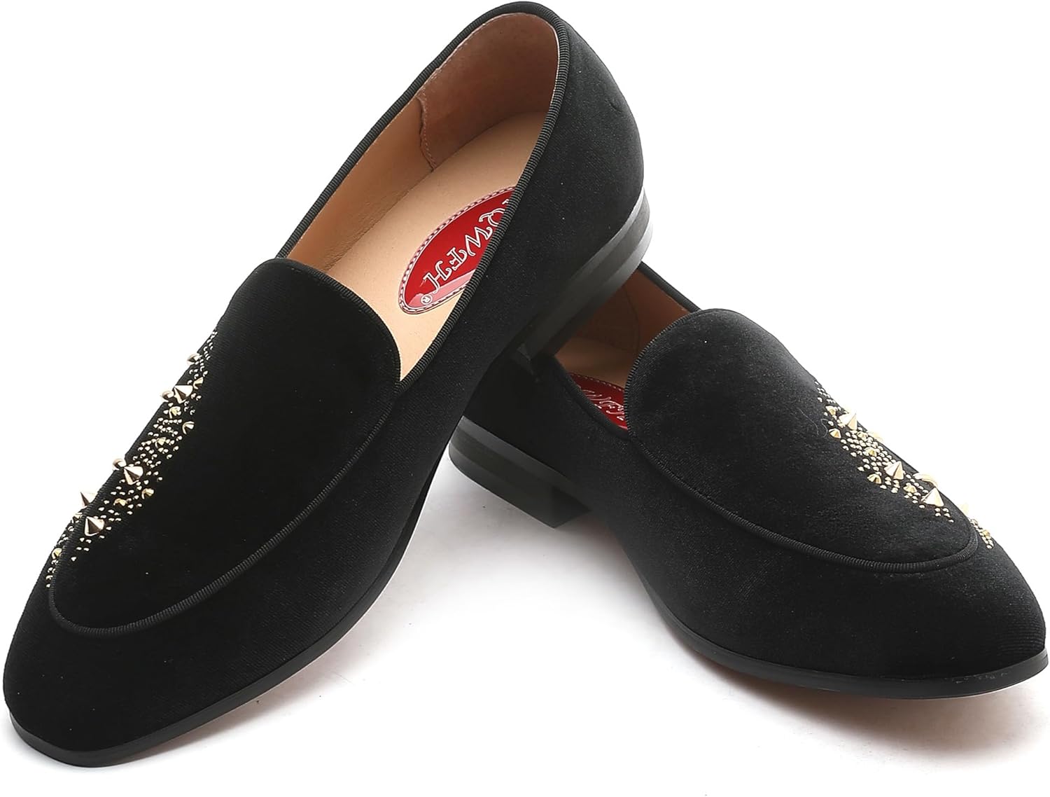 

Мужские роскошные бархатные лоферы XQWFH с модными шипами, повседневные лоферы для мужчин, элегантные классические лоферы на слипоне из блестящей замши (черные)